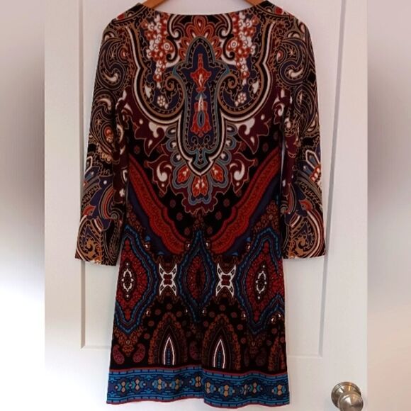 INC Scoopneck Paisley Sheath Dress 3/4 Sleeves Sz Small - Picture 4 of 10